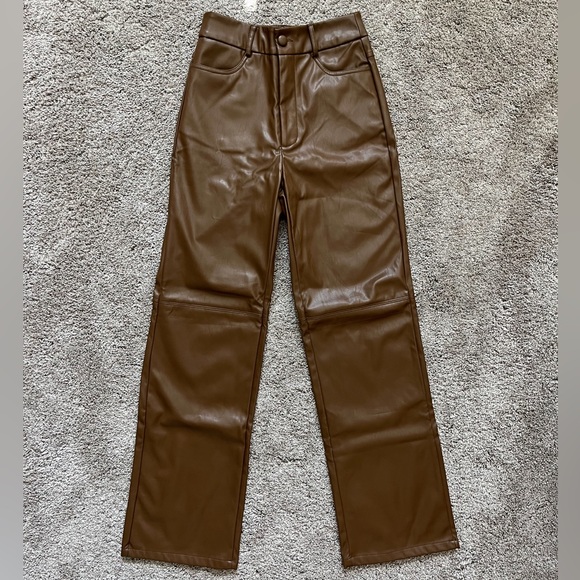 SHEIN PETITE XXS Brown Faux Leather Pants - Picture 5 of 16